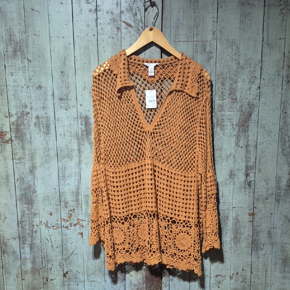 Cato Crochet V-Neck Brown Blouse